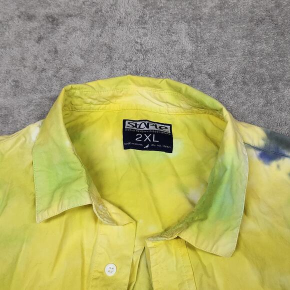 Staple Pigeon Button Shirt Mens 2XL Yellow Green Red Tie Dye Paint Splatter - Picture 3 of 6